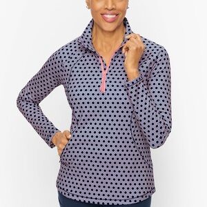 Talbots Navy Geometric Quarter‑Zip Pullover with Pink Zip